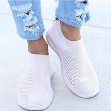 Load image into Gallery viewer, Womens Flat Slip on White Sneakers
