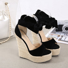 Load image into Gallery viewer, Butterfly Knot Solid Black Open Toe Sandals

