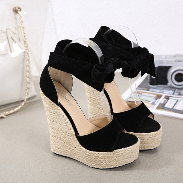 Butterfly Knot Solid Black Open Toe Sandals