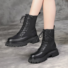 Load image into Gallery viewer, Leather Platform Black Ladies Ankle Boots
